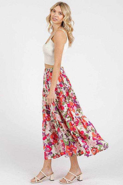 Mittoshop Flower Print Elastic Waist Tiered Skirt - Purcell's Clothing Company