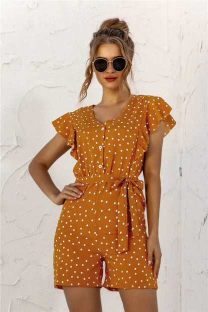 Ruffled Polka Dot Half Button Romper - Purcell's Clothing Company