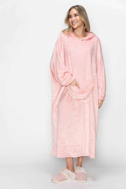 Double Take Full Size Pocketed Hooded Midi Lounge Dress - Purcell's Clothing Company