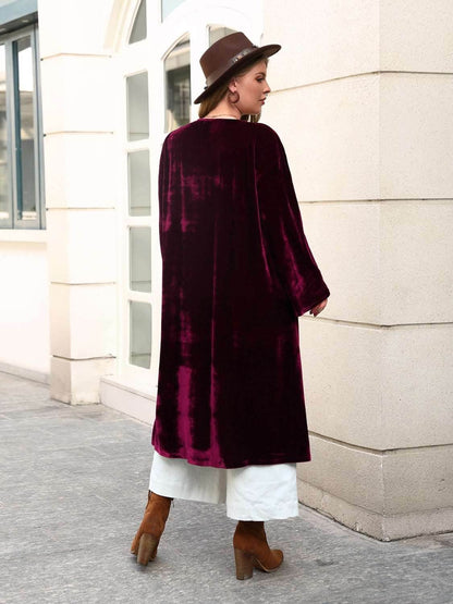 Plus Size Printed Open Front Long Sleeve Cardigan - Purcell's Clothing Company