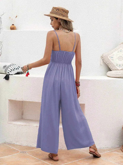 Openwork Spaghetti Strap Wide Leg Jumpsuit - Purcell's Clothing Company