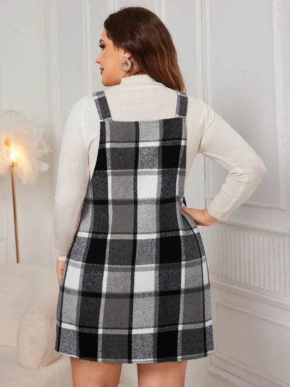 Honey Plus Size Plaid Wide Strap Overall Dress - Purcell's Clothing Company
