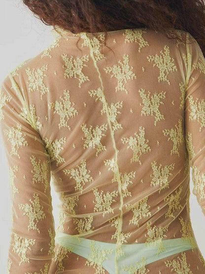 Lace Mock Neck Long Sleeve Blouse - Purcell's Clothing Company