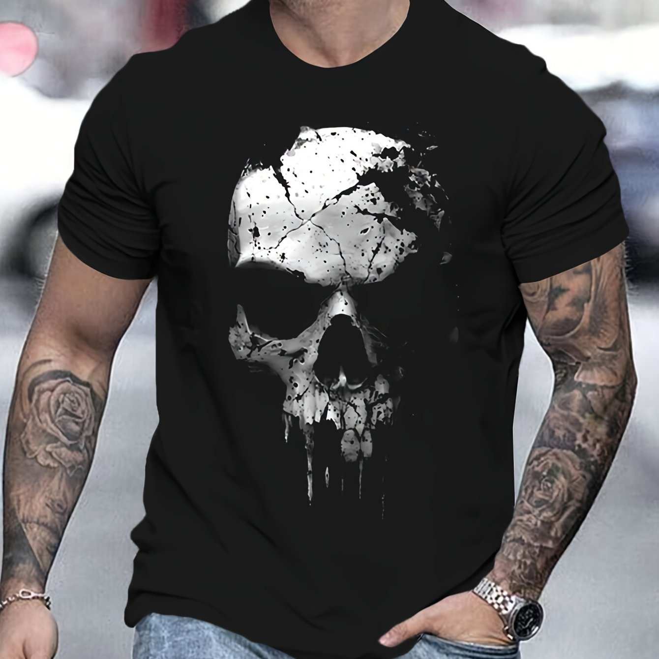 3D Shattered Skull Graphic Print Tee