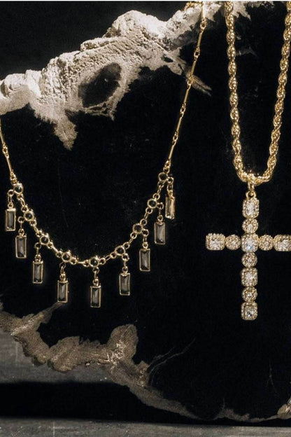 Brass Inlaid Zircon Cross Pendant Necklace - Purcell's Clothing Company