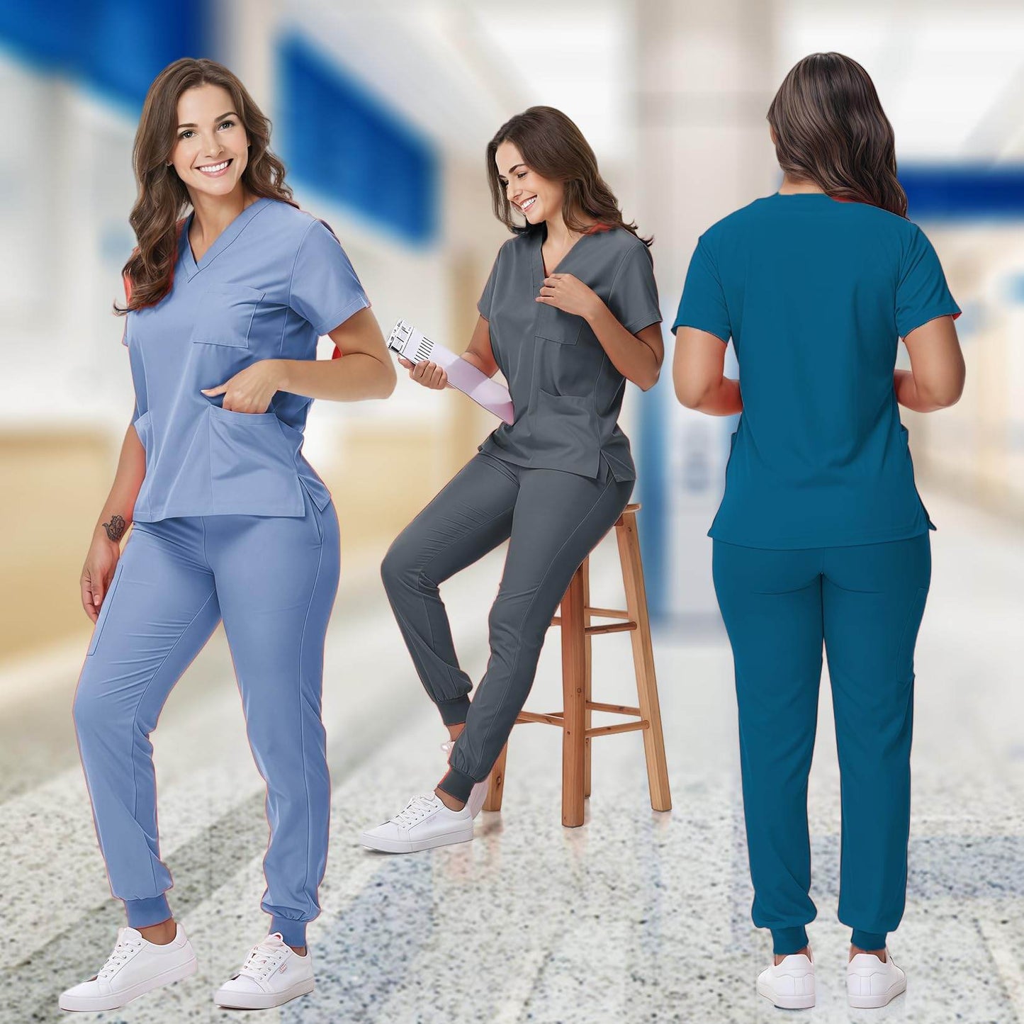 V-Neck Top and Drawstring Jogger Pants W/ Multi Pocket - Purcell's Clothing Company