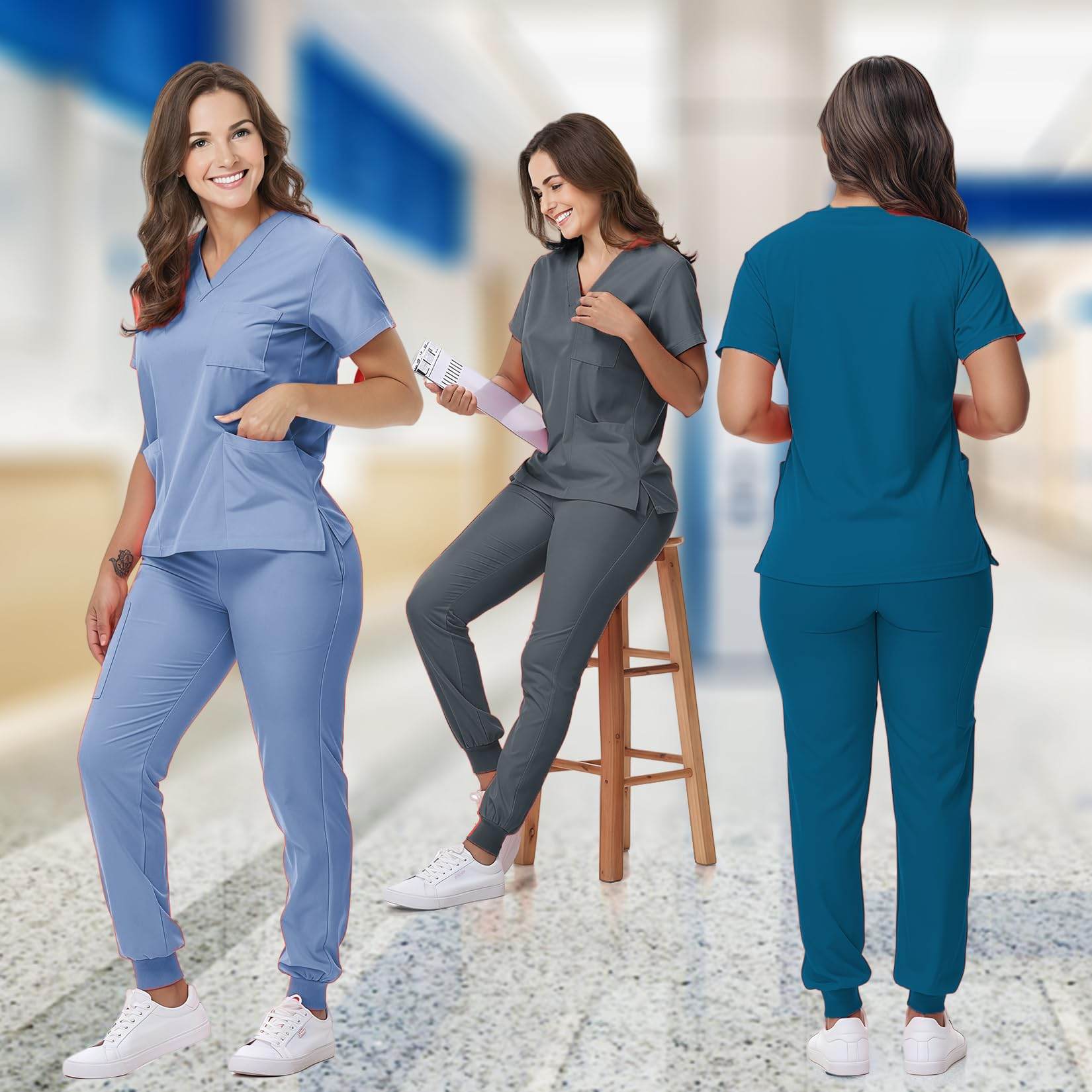 V-Neck Top and Drawstring Jogger Pants W/ Multi Pocket - Purcell's Clothing Company