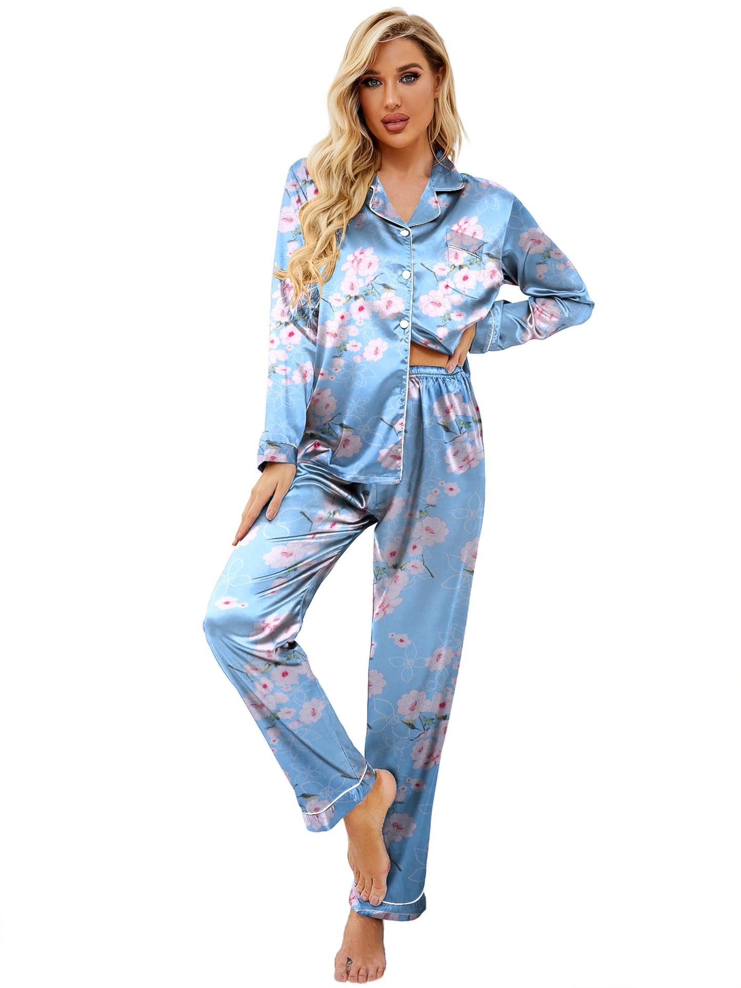 Classic Button Down Satin Silk Pjs