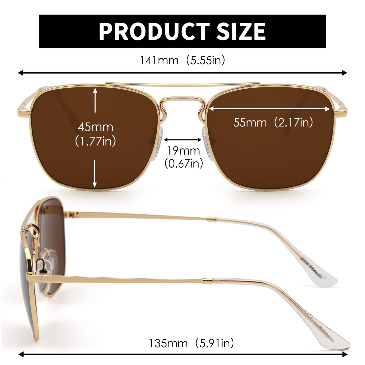 JIM HALO Retro Square Aviator Sunglasses