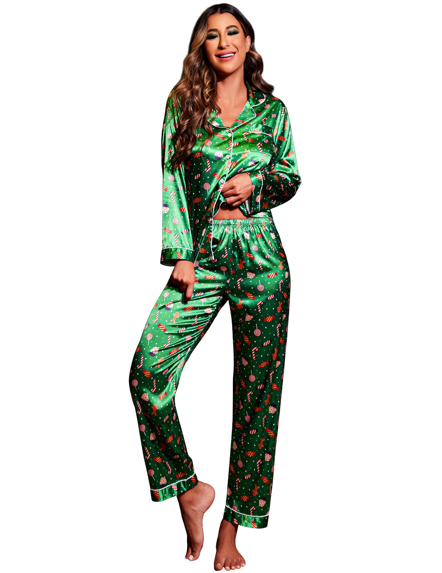 Classic Button Down Satin Silk Pjs