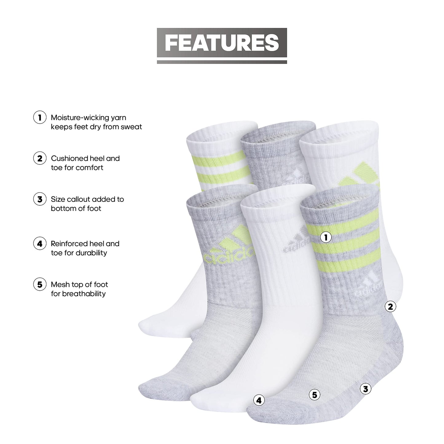 Adidas Breathable Sport Socks (6 Pairs)