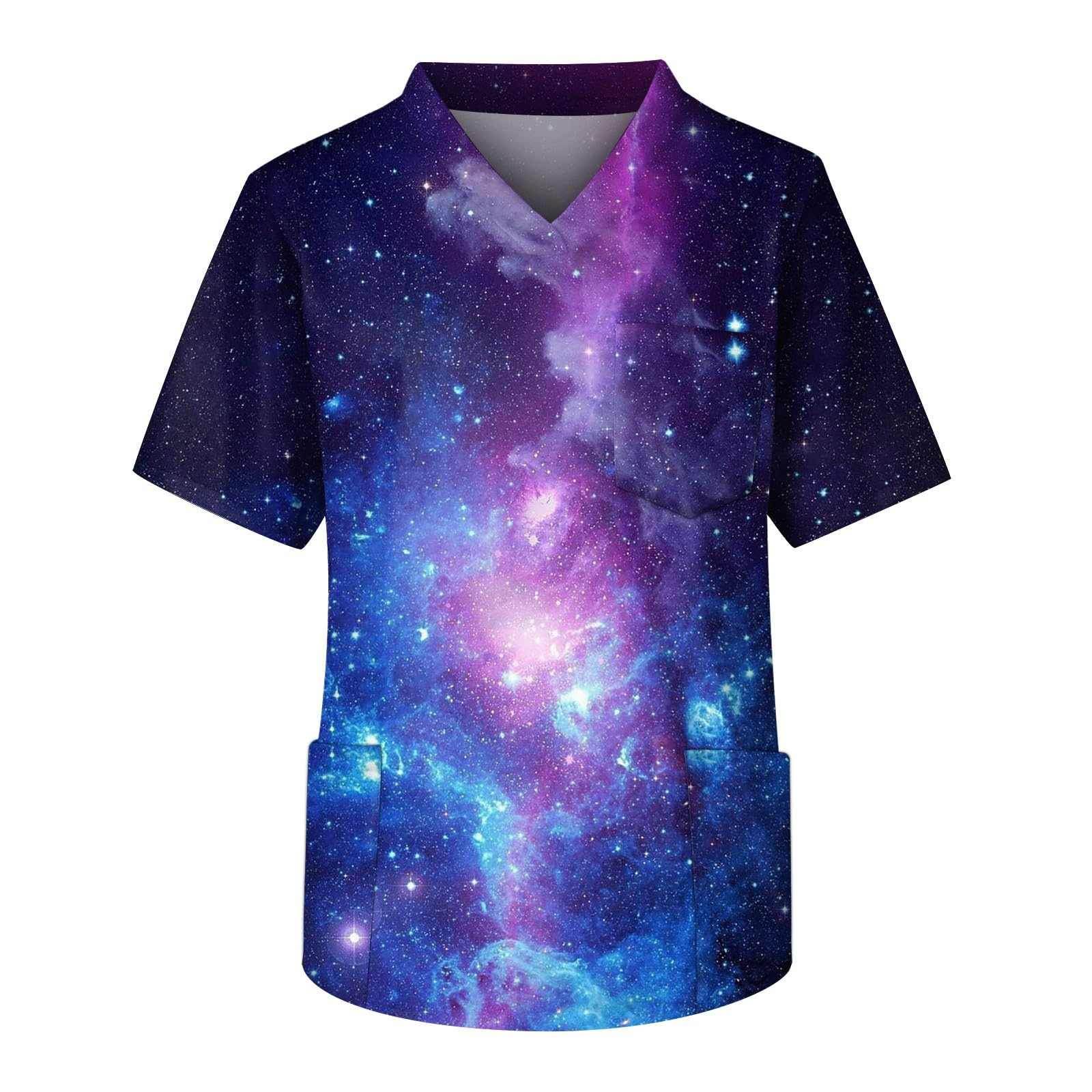 Galaxy Print V-Neck Scrub Top - Purcell's Clothing Company