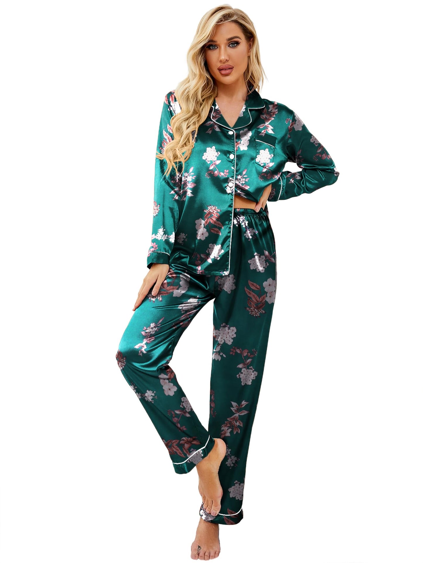 Classic Button Down Satin Silk Pjs