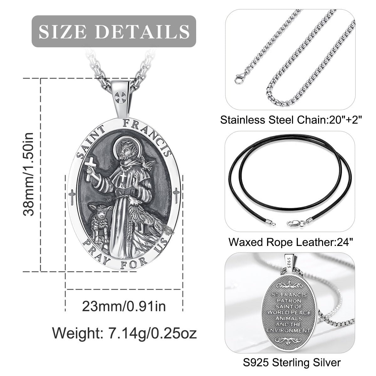 EUDORA 925 Sterling Silver Prayer Necklace