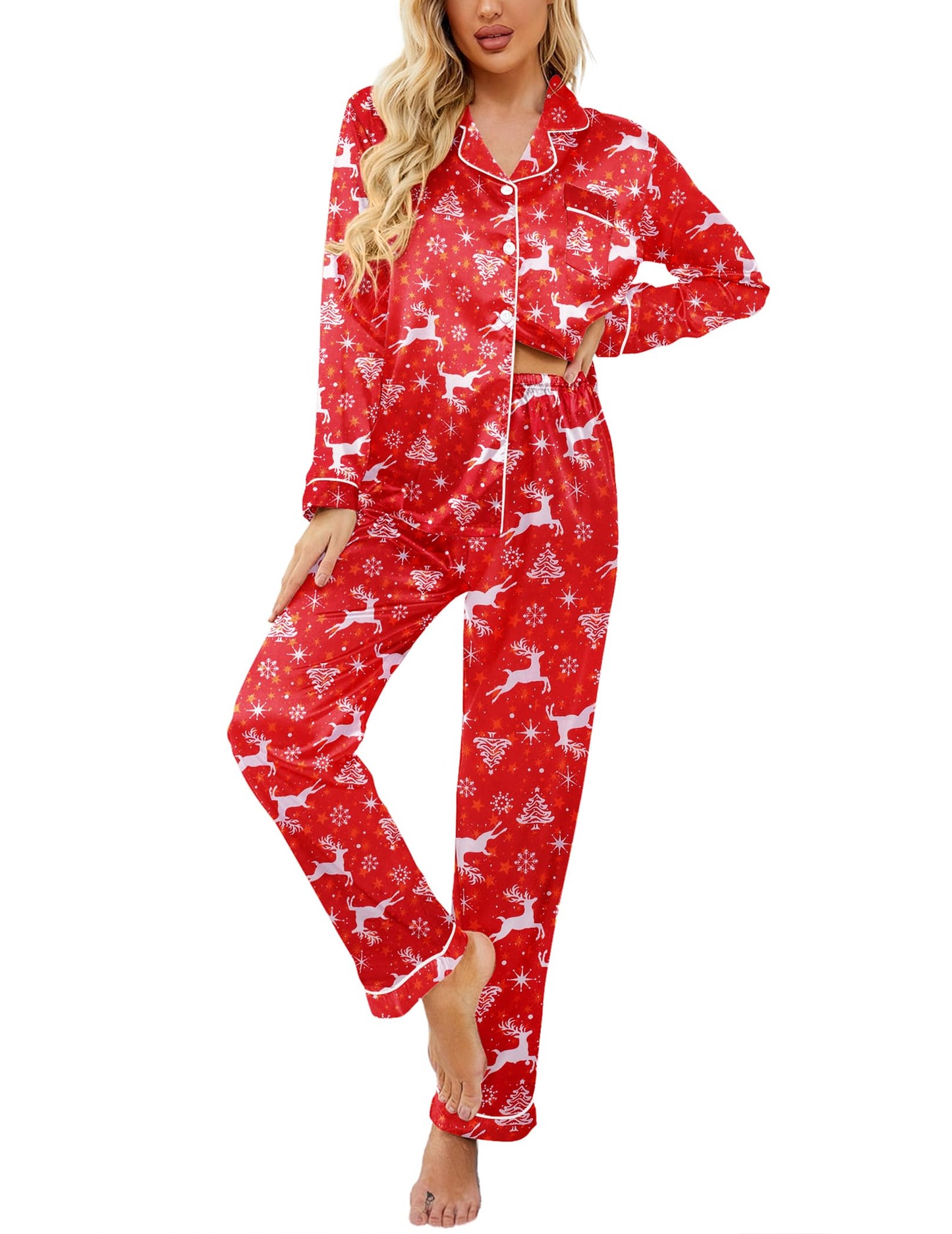 Classic Button Down Satin Silk Pjs