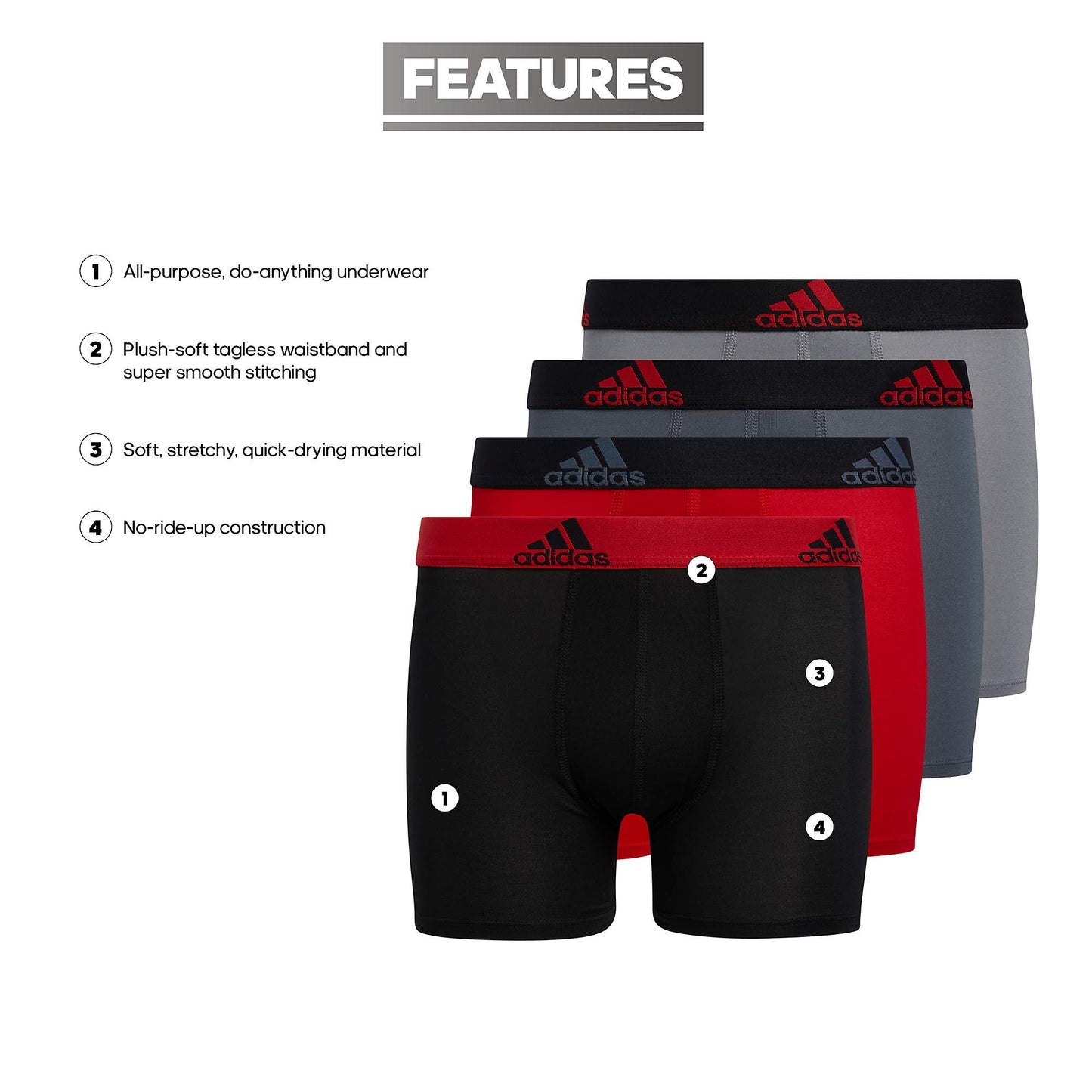 Adidas Athletic Fit Microfiber Boxer Brief (4 - Pack) - Purcell's Clothing Company - 