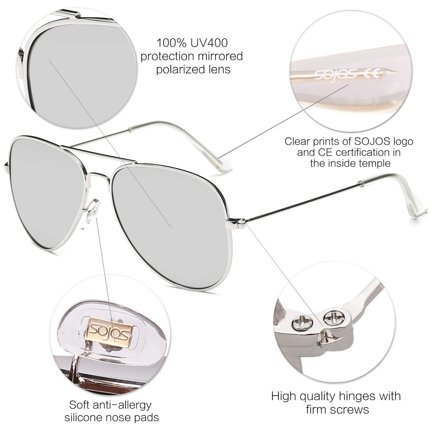 SOJOS Aviator Polarized Sunglasses - Purcell's Clothing Company - 