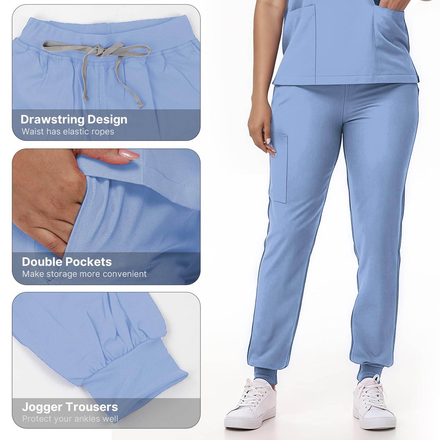 V-Neck Top and Drawstring Jogger Pants W/ Multi Pocket - Purcell's Clothing Company