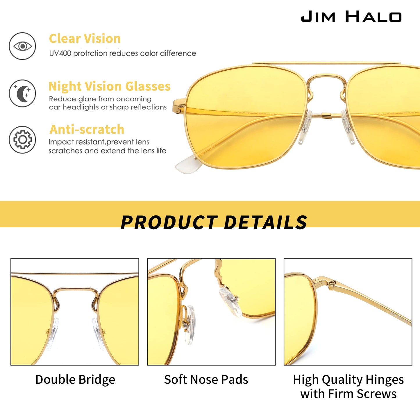 JIM HALO Retro Square Aviator Sunglasses