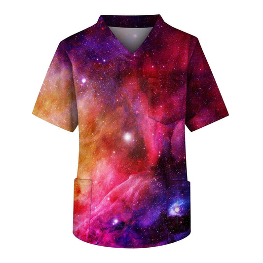 Galaxy Print V-Neck Scrub Top - Purcell's Clothing Company