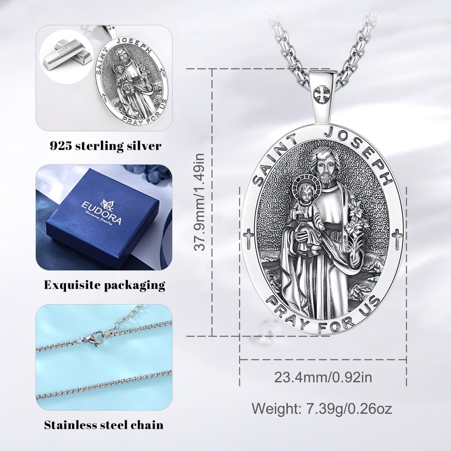 EUDORA 925 Sterling Silver Prayer Necklace