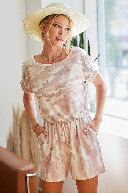 BiBi Camo Print French Terry Romper with Side Pockets - Purcell's Clothing Company