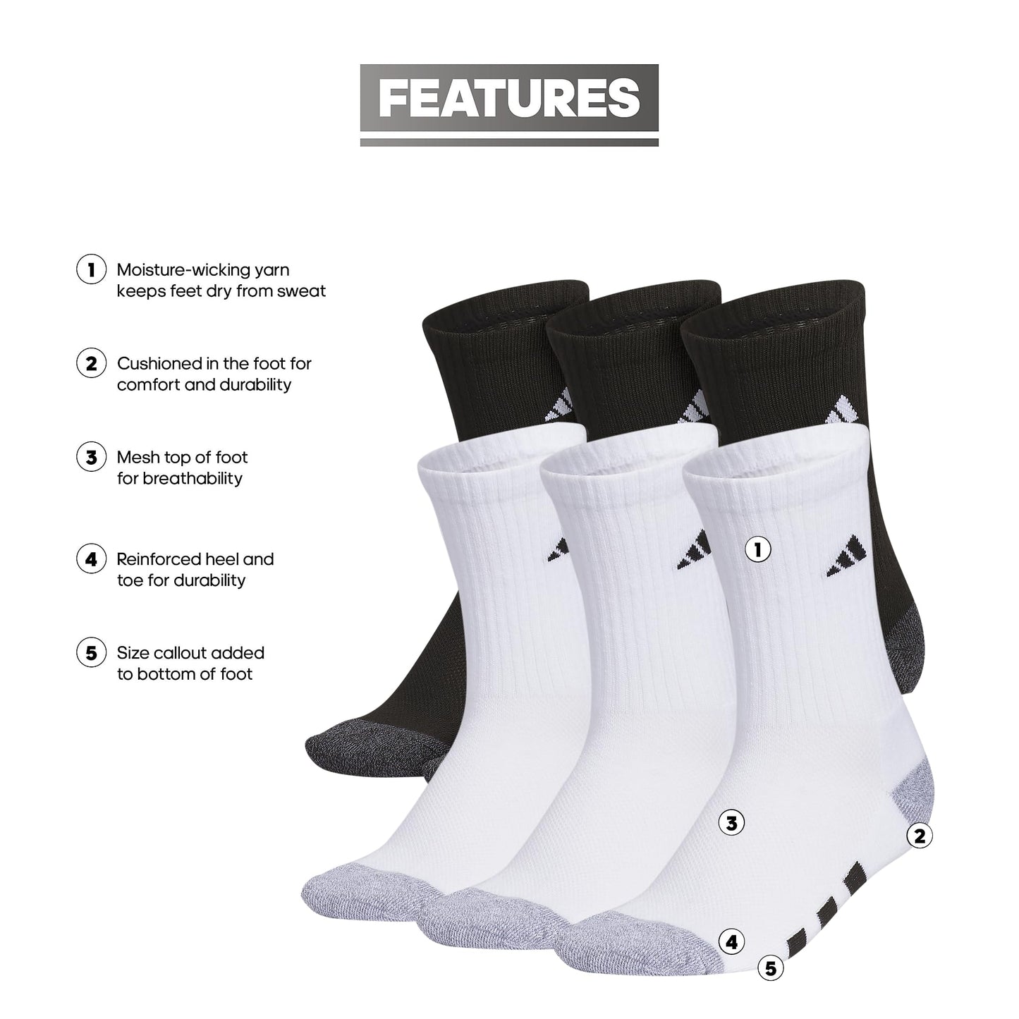 Adidas Breathable Sport Socks (6 Pairs)