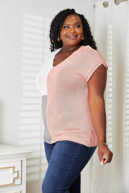 Color Block V-Neck Knit Top - Purcell's Clothing Company