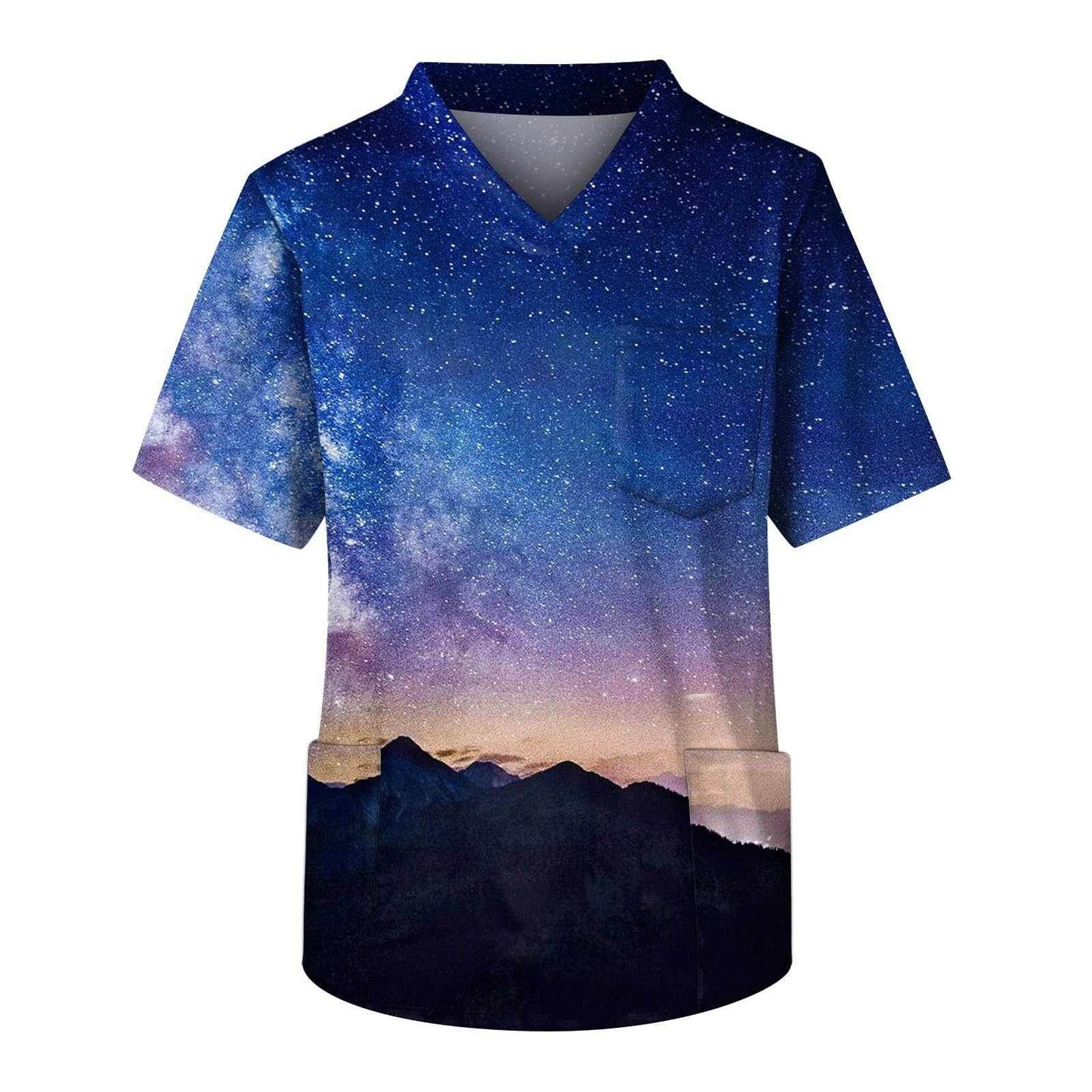 Galaxy Print V-Neck Scrub Top - Purcell's Clothing Company