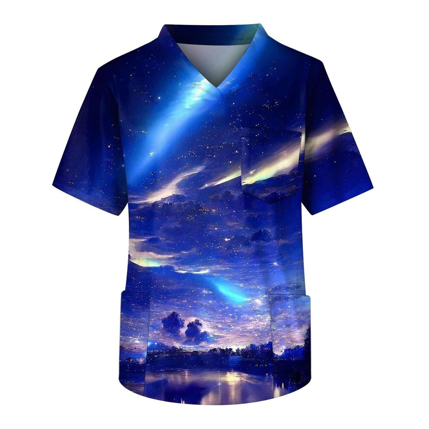 Galaxy Print V-Neck Scrub Top - Purcell's Clothing Company