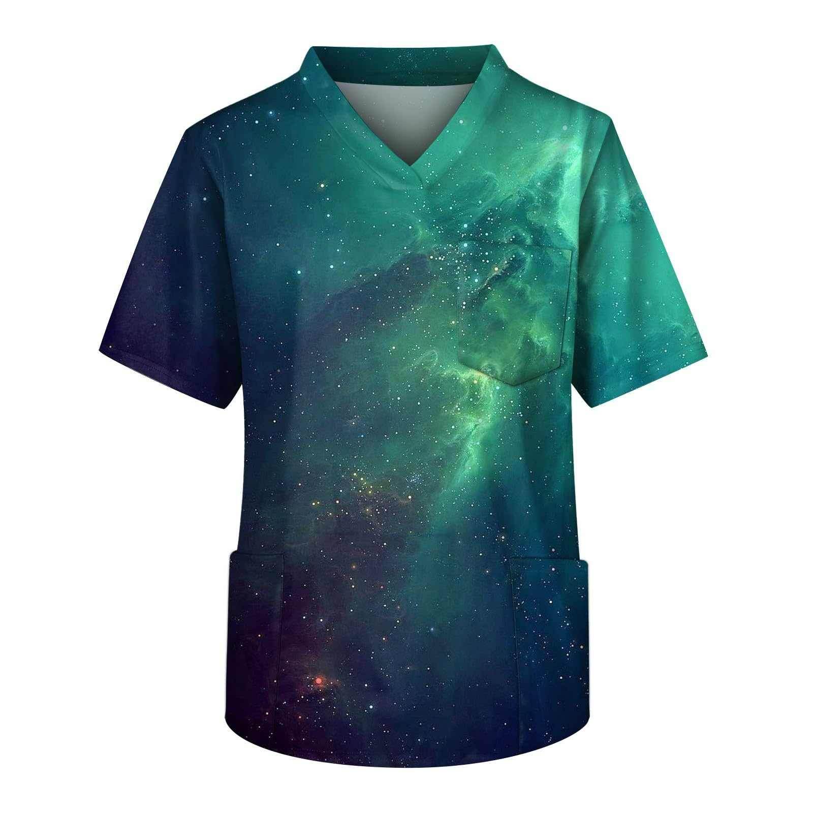 Galaxy Print V-Neck Scrub Top - Purcell's Clothing Company