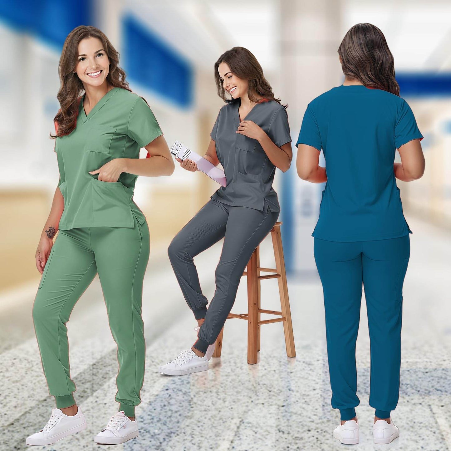 V-Neck Top and Drawstring Jogger Pants W/ Multi Pocket - Purcell's Clothing Company