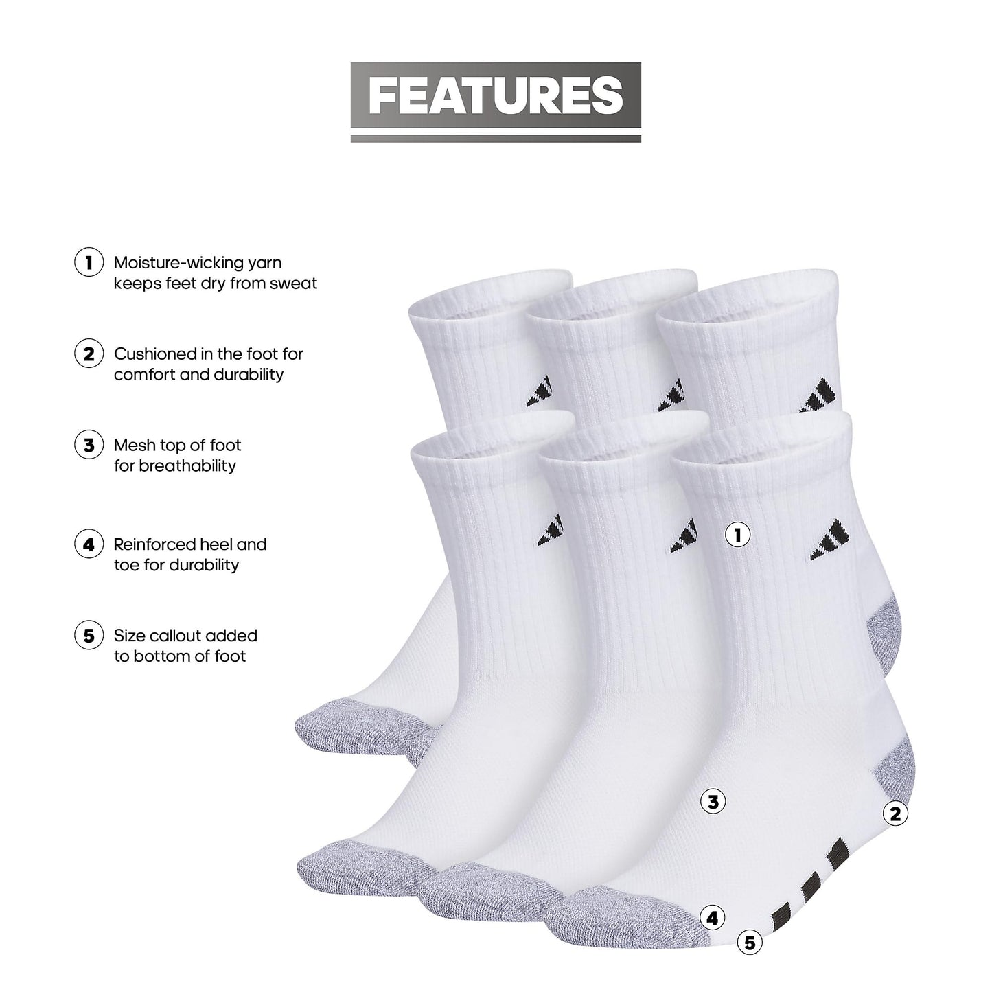 Adidas Breathable Sport Socks (6 Pairs)