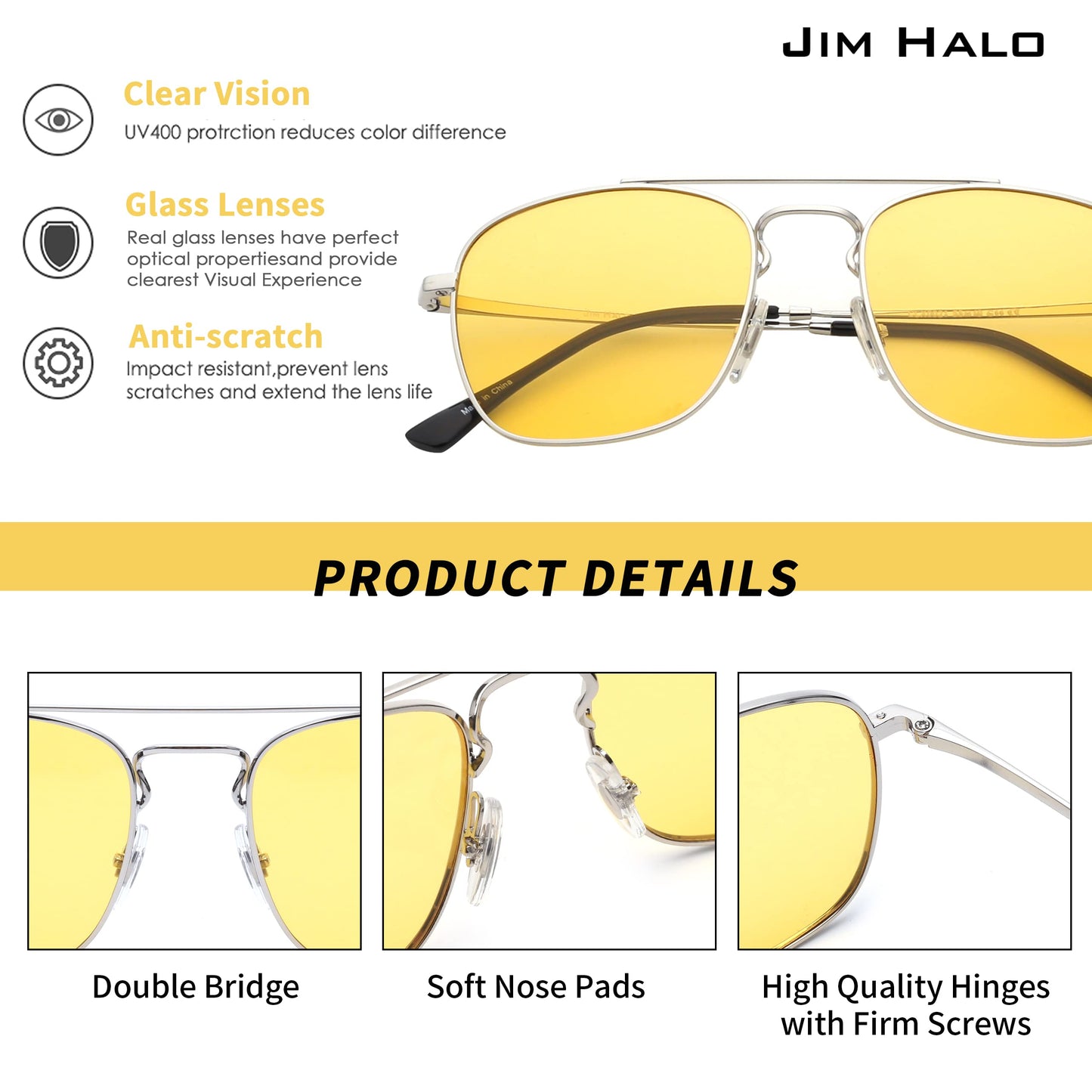 JIM HALO Retro Square Aviator Sunglasses