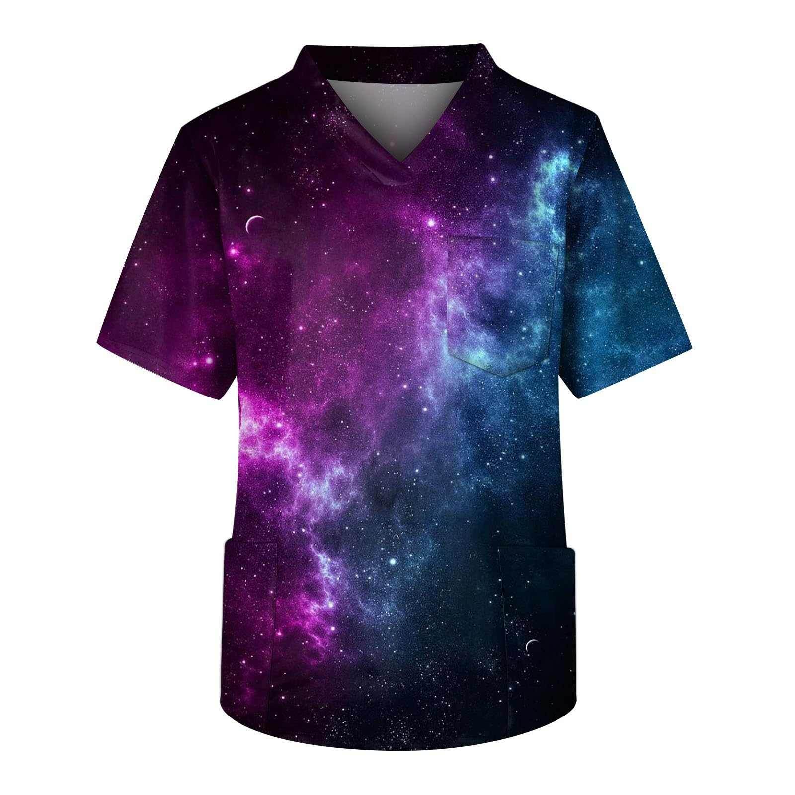 Galaxy Print V-Neck Scrub Top - Purcell's Clothing Company
