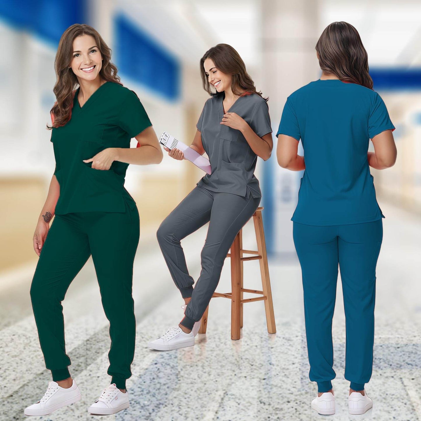 V-Neck Top and Drawstring Jogger Pants W/ Multi Pocket - Purcell's Clothing Company