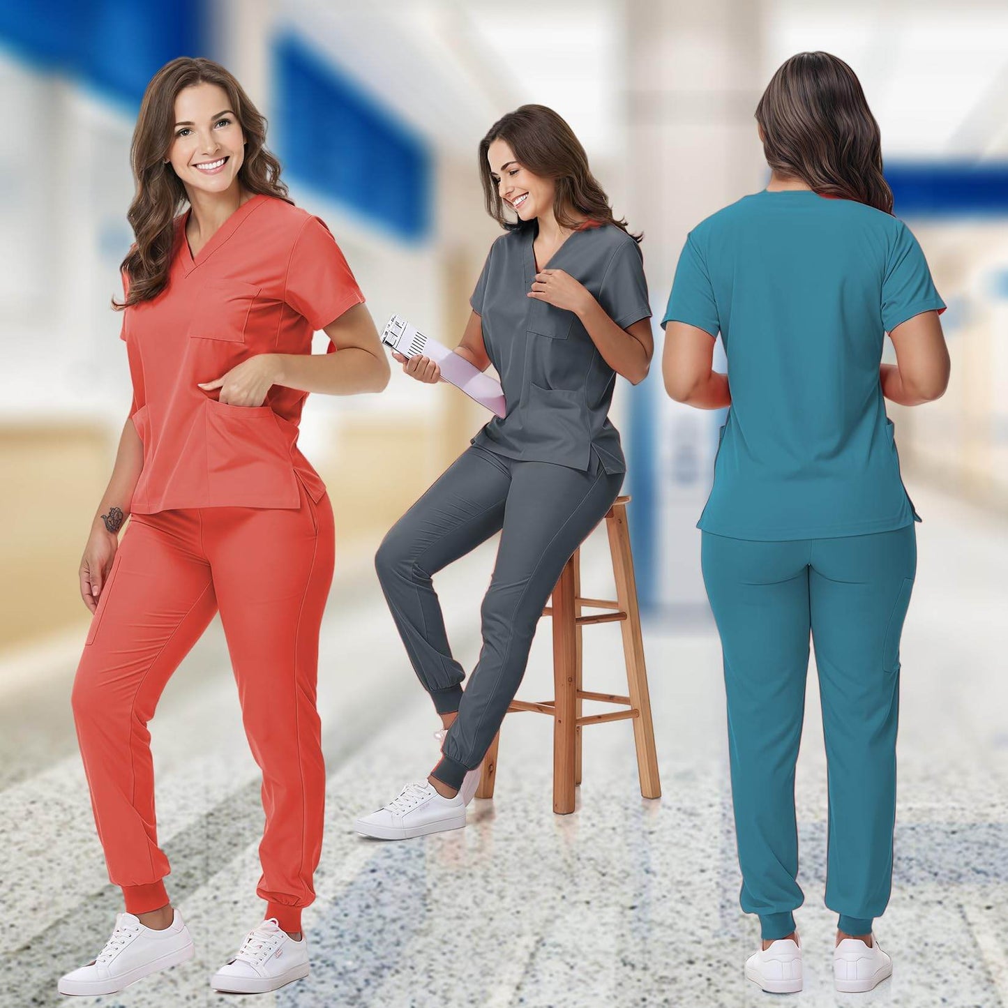 V-Neck Top and Drawstring Jogger Pants W/ Multi Pocket - Purcell's Clothing Company
