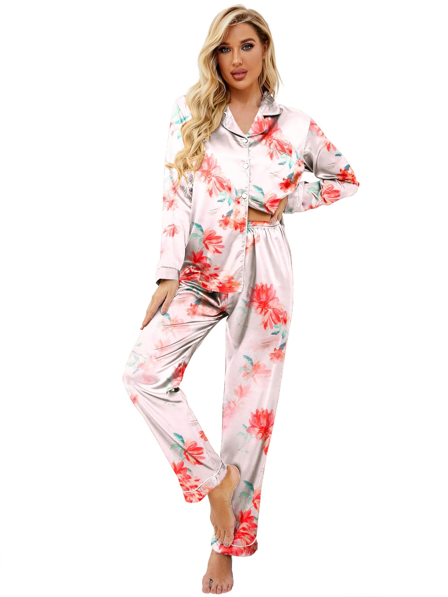 Classic Button Down Satin Silk Pjs