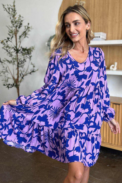 Double Take Full Size Printed Ruffle Hem Dress with Pocket - Purcell's Clothing Company