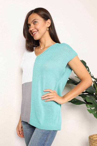Color Block V-Neck Knit Top - Purcell's Clothing Company