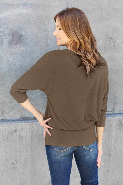 Basic Bae Full Size Round Neck Batwing Sleeve Top - Purcell's Clothing Company