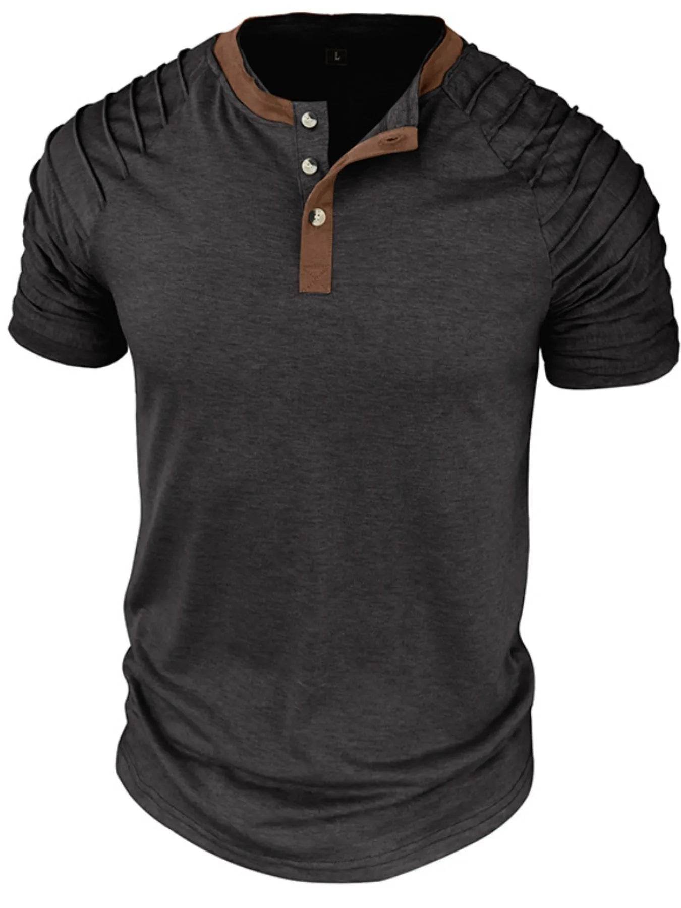 Casual Henley Short Sleeve Top with Contrast Collar - Purcell's Clothing Company