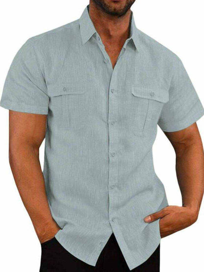 Plus Size Collared Neck Short Sleeve Shirt - Purcell's Clothing Company