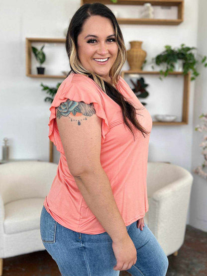 Basic Bae Full Size Bamboo Notched Ruffled Short Sleeve T-Shirt - Purcell's Clothing Company