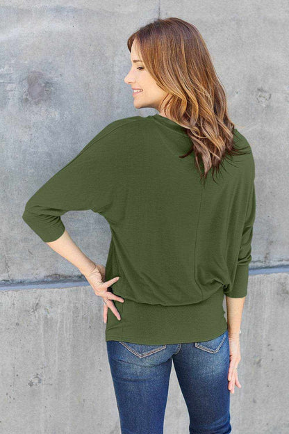 Basic Bae Full Size Round Neck Batwing Sleeve Top - Purcell's Clothing Company