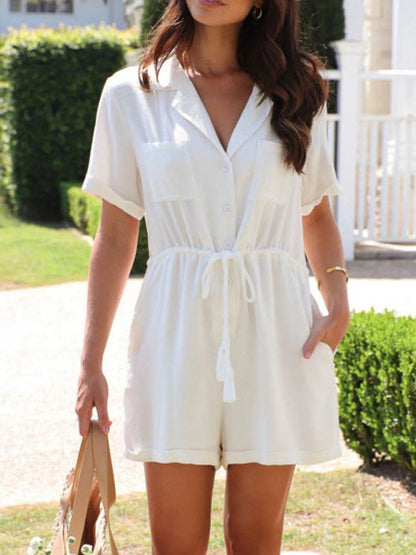 Drawstring Short Sleeve Romper - Purcell's Clothing Company