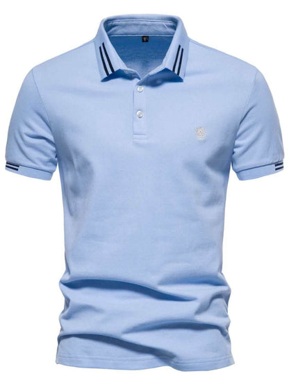 Embroidered Striped Short Sleeve Polo - Purcell's Clothing Company