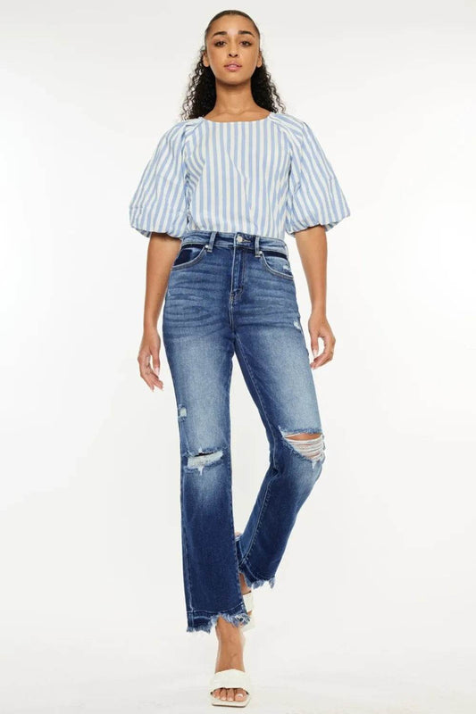 Kancan High Rise Distressed Slim Straight Jeans - Purcell's Clothing Company