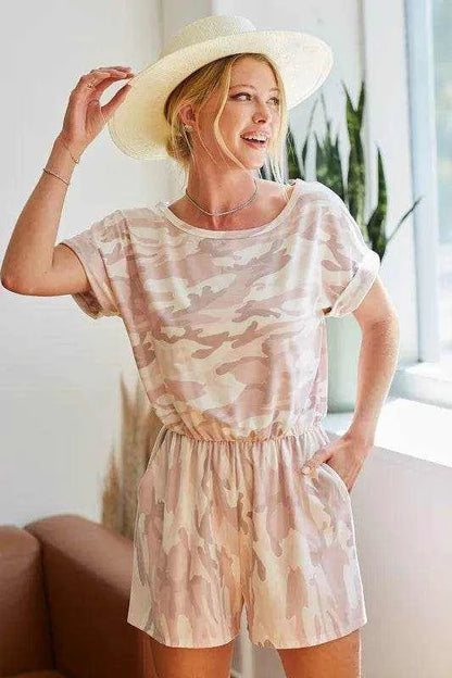 BiBi Camo Print French Terry Romper with Side Pockets - Purcell's Clothing Company