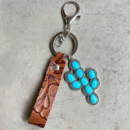 Turquoise Genuine Leather Key Chain - Purcell's Clothing Company